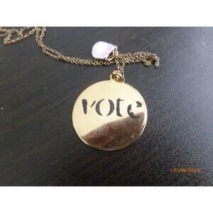 JOJO Jo Jo  Gold Tone Chain Necklace "VOTE" Pendant‎ MoP Charm 17"